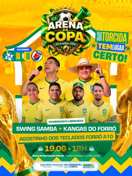 Arena da Copa em Demerval Lobão terá transmissão de Brasil x Haiti com shows e churrasco liberado
